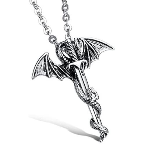 Godyce Dragon Sword Pendant Necklace Stainless Steel Men Vintage Jewelry