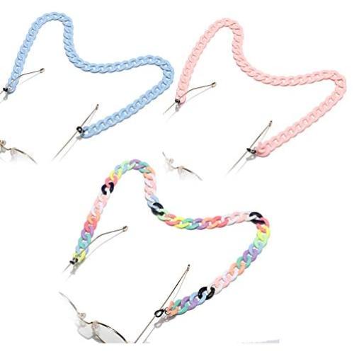 3Pcs Colorful Acrylic Face Mask Holder Chain Set Bold Chunky Thick Sunglasses Holder Straps Lightweight Stylish for Women Girls Fashionable Jewelry Gift