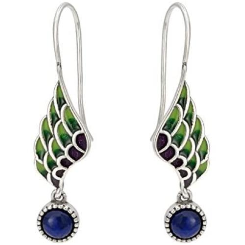 EVER FAITH Womens 925 Sterling Silver Enamel Lapis Lazuli Angel Wing Daily Hook Drop Earrings
