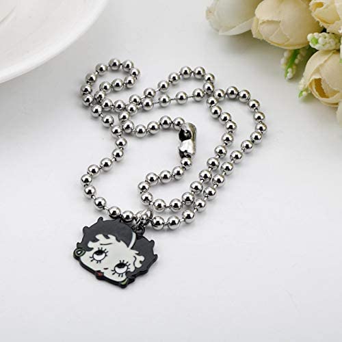 YYJL Betty Boop Enamel Metal Necklace Pendant Fashion Cute Anime Girl Charm Bead Chain Necklaces for Women Girls