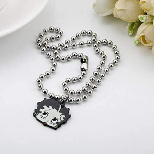 YYJL Betty Boop Enamel Metal Necklace Pendant Fashion Cute Anime Girl Charm Bead Chain Necklaces for Women Girls