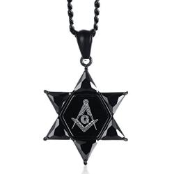 Mealguet Jewelry Stainless Steel Star of David Cubic Zirconia Hexagram Masonic Freemason Pendant Necklace for Men,24'' Chain