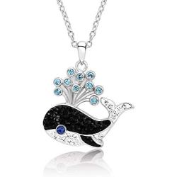 BLING BIJOUX Playful Black Whale with Water Splash Crystal Pendant Necklace for Women & Girls, Never Rust 925 Sterling Silver with Free Breathtaking Gift Box for a Special Moment of Love