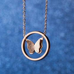 JDXN Rose Gold Stainless Steel Butterfly Stud Earring Pendant Necklace Set For Women Girls Christmas Gift