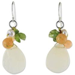 NOVICA Quartz White Cultured Freshwater Pearl .925 Sterling Silver Beaded Earrings Soft Drops