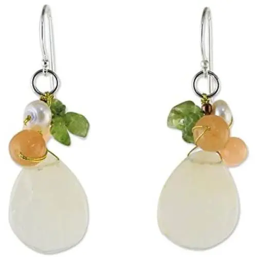 NOVICA Quartz White Cultured Freshwater Pearl .925 Sterling Silver Beaded Earrings Soft Drops
