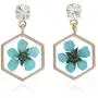 BONALUNA Pressed Flower Yellow Gold Plated Hexagon Dangle With Cubic Zirconia Titanium Post Back Earrings BONALUNA Pressed Flower Yellow Gold Plated Hexagon Dangle With Cubic Zirconia Titanium Post Back Earrings