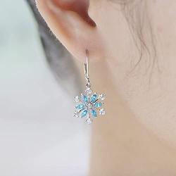 JO WISDOM 925 Sterling Silver White/Blue CZ Snowflake Leverback Earrings Drop & Dangle Earrings