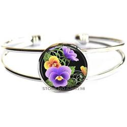 Prismatic Pansies Bangle, Pansy Flower Bracelet Gift for Sorority Sister Sorority Jewelry Pansy Bracelet,Dainty Bangle,Simple Bangle,N314