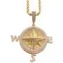 Moca Jewelry Iced Out Compass Personality Style Pendant 18K Gold Plated Chain Bling CZ Simulated Diamond Hip Hop Necklace for Men Women