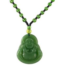 Laughing Buddha Green Jade Stabilized Turquoise Pendant 26'' Necklace Bead Carved Long Large Boho Chain Genuine Certified Grade A Jadeite Hand Crafted, Jade Medallion