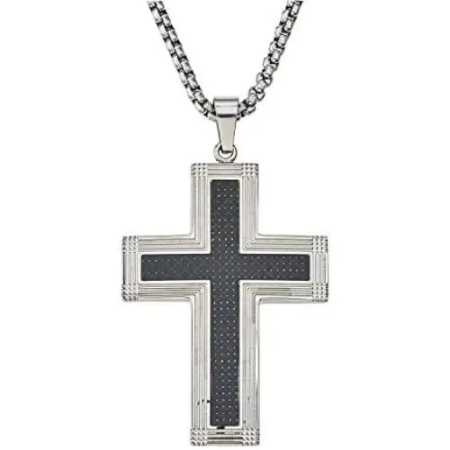 Mens Carbon Fiber Cross Pendant in Stainless Steel Mens Carbon Fiber Cross Pendant in Stainless Steel