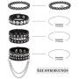 LOLIAS 4 Pcs Black Punk Cuff Bracelet for Men Women Gothic Strap Biker Halloween Rivet Costume Adjustable Wristband Bracelets Set