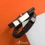 555Jewelry Stainless Steel Plate Braided Leather Lock Clasp Bangle Cuff Bracelet
