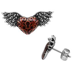 Controse Red Winged Heart with Keyhole Earrings