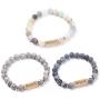 YINI 3 Pcs Natural Volcanic Stone Friendship Bracelets Handmade Beaded Stretch Bracelets