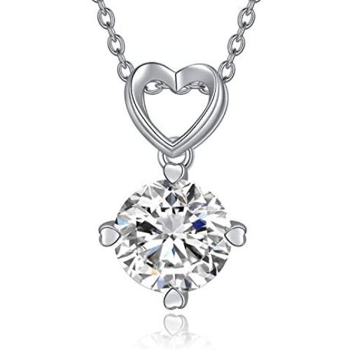 1 Carat Moissanite Pendant Necklace 14K White Gold Plated 925 Sterling Silver for Women Girls, Chain 18 + 2 inch Extender…