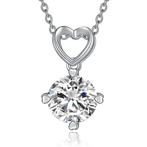 1 Carat Moissanite Pendant Necklace 14K White Gold Plated 925 Sterling Silver for Women Girls, Chain 18 + 2 inch Extender… 1 Carat Moissanite Pendant Necklace 14K White Gold Plated 925 Sterling Silver for Women Girls, Chain 18 + 2 inch Extender…
