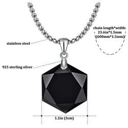 OCARLY 925 Black Obsidian/Blue Sandstone Star of David Pendant Hexagram Amulet Gemstone Stainless Steel Titanium Necklace Jewish Religious Jewelry