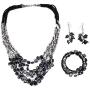 Shop LC Handmade Coastal Stainless Steel Earrings Wrap Bracelet Multi Strand Layered Necklace 22'' Beaded Fashion Costume Prom Vintage Jewelry Sets for Women