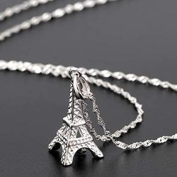 GemsChest Sterling Silver Eiffel Tower Pendant Necklace Paris Jewelry for Women with 18'' Silver Chain