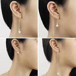 Howoo 925 Sterling Silver Tassel Threader Drop Earrings for Women Girls Crystal Ball Long Dangle Chain Earrings Elegant