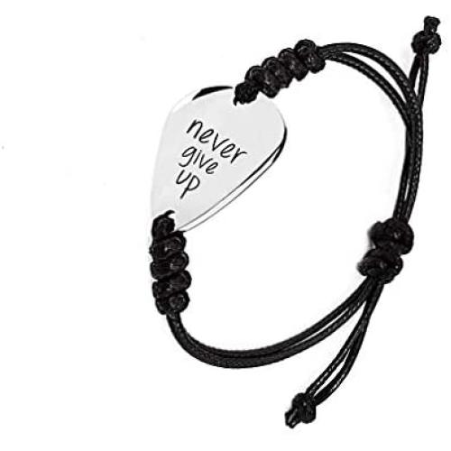 MUEEU Guitar Pick Bracelet Hand Stamped Silver Aluminum Jewelry Personalized Bracelets