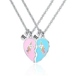 Lanqueen Unicorn Best Friend Necklace BFF Engraved Friendship Jewelry for 2 Friends Sisters Girls Birthday Gifts