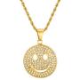 Unisex Hip Hop Golden Stainless Steel Iced out Smile Face Pendant Best Friend Happy Necklace with 24 Inch Chain