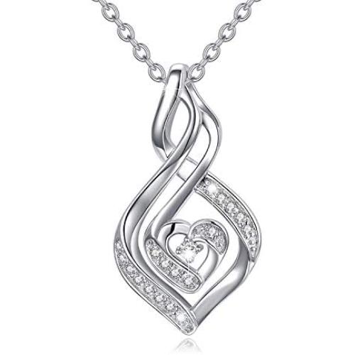 Natural Diamond Infinity Swirl Necklace, Sterling Silver Heart Pendant Necklace Love Jewelry for Her, Mom, Wife, 18''-20''