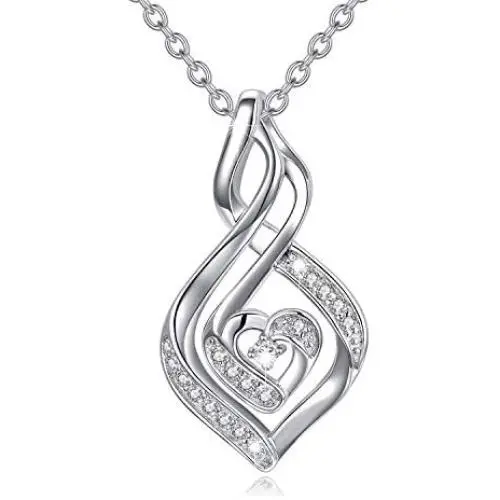 Natural Diamond Infinity Swirl Necklace, Sterling Silver Heart Pendant Necklace Love Jewelry for Her, Mom, Wife, 18''-20''