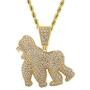 Custom Men Women 14k Gold Finish Italy Iced Bling Ape Gorilla Pendant Individual Micro-Pave Simulated Diamond Punk Necklace Ice Out, Iced Pendant, Letter Clout Stitching 4mm 22'' Rope Necklace