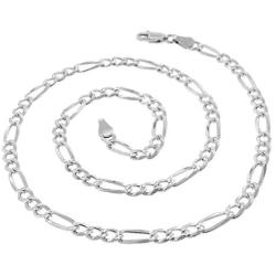 Verona Jewelers 925 Sterling Silver 5MM 5.5MM Diamond Cut Figaro Link Chain Necklace - Silver Figaro Link Necklace, Pave Figaro Chain, 925 Figaro Necklace