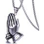 Fusamk Fashion Stainless Steel Prayer of Hand Pendant Necklace,24'' Link Chain