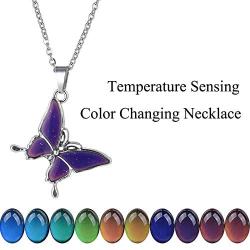 Temperature Sensing Color Changing Butterfly Necklace Colorful Transfer Womens Fashion Pendant Necklaces Stainless Steel Jewelry as Birthday for Women Girls