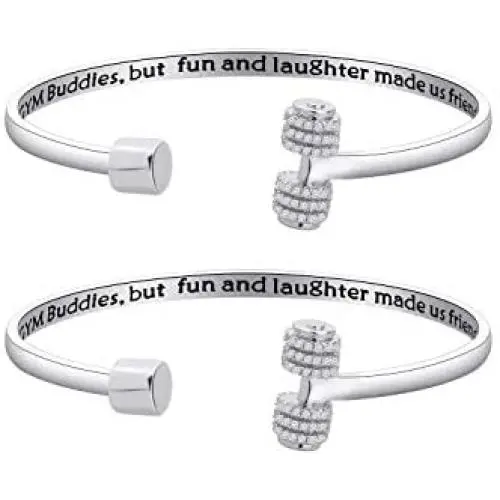 AKTAP Dumbbell Cuff Bracelet Fitness Jewelry Chance Made Us Gym Buddies But Fun and Laughter Made Us Friends Best Friend BFF Gift Couples Jewelry AKTAP Dumbbell Cuff Bracelet Fitness Jewelry Chance Made Us Gym Buddies But Fun and Laughter Made Us Friends Best Friend BFF Gift Couples Jewelry