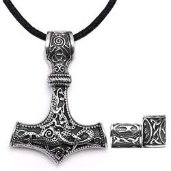 Gungneer Mjolnir Thors Hammer Necklace Mixed Gold Color Pendant Stainless Steel Viking Accessories Norse Pendant Viking Jewelry for Men (Steel Mjolnir (Adjustable Length Cord), 20)