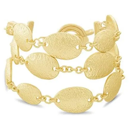 CATHERINE MALANDRINO Three Layer Textured Flat Oval Yellow Gold-Tone 7'' Chain Toggle Bracelet for Women CATHERINE MALANDRINO Three Layer Textured Flat Oval Yellow Gold-Tone 7'' Chain Toggle Bracelet for Women