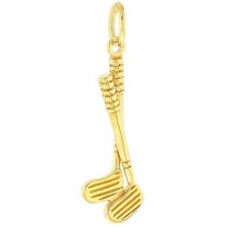 Solid 14K Yellow Gold Set of Golf Clubs Charm Sports Pendant