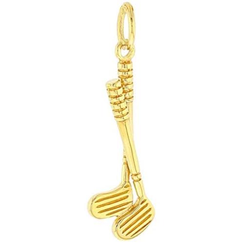 Solid 14K Yellow Gold Set of Golf Clubs Charm Sports Pendant