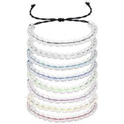 LOLIAS 8 Pcs Cute VSCO Bracelets for Teens Friendship Bracelet Adjustable Boho String Bracelets Handmade Weaving Rope Clear Crystal Bead Ocean Bracelets Healing Power Jewelry Unisex 8mm