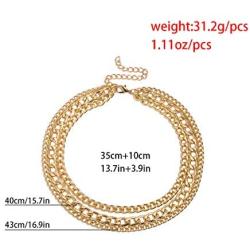 Vintage Style Gold Silver Thick Chunky Chain Layered Necklaces Choker Hollow Out Round Circle Inlaid Crystal Pendant Necklaces for Women Girls Elegant Jewelry