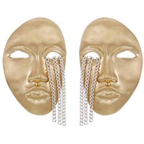 Winssi Human Face Earrings with Chain Tassel Boho Abstract Face Necklace for Women Girls