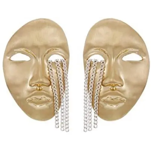 Winssi Human Face Earrings with Chain Tassel Boho Abstract Face Necklace for Women Girls Winssi Human Face Earrings with Chain Tassel Boho Abstract Face Necklace for Women Girls
