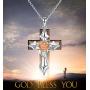 Step Forward Sterling Silver Cross Necklace for Women, Silver Rose Flower Cross Necklaces Jewelry for Girls and Friends and Mom