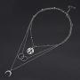 Moon World Map Pendant Necklace Boho Lariat Circle Multilayer Crescent Necklace Chain Jewelry for Women Girls (Silver)
