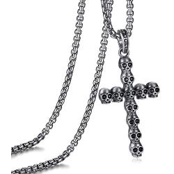 EVBEA Cross Necklace for Men and Women Long Gothic Jewelry Cool Skull Rock Punk Black Necklaces with Stainless Steel Chain