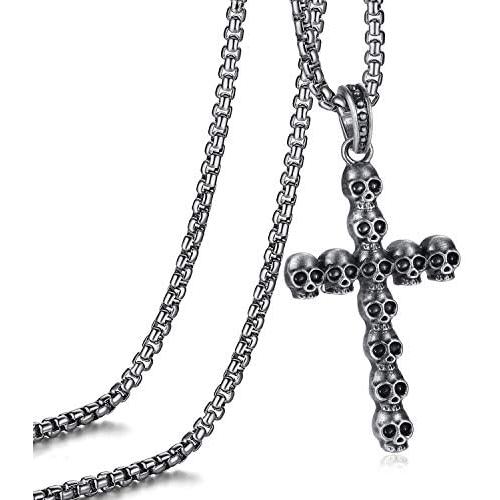 EVBEA Cross Necklace for Men and Women Long Gothic Jewelry Cool Skull Rock Punk Black Necklaces with Stainless Steel Chain
