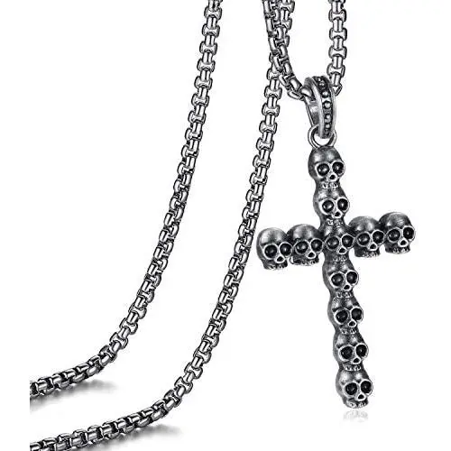 EVBEA Cross Necklace for Men and Women Long Gothic Jewelry Cool Skull Rock Punk Black Necklaces with Stainless Steel Chain
