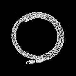 Sterling Silver Mens Diamond-Cut Rope Chain 3.3MM- Solid 925 Italian Necklace, Men and Women, Silver Necklace, Silver Jewelry